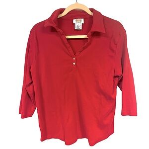 Talbots Red‎ 100% Cotton 3/4 Sleeve Shirt Top X
